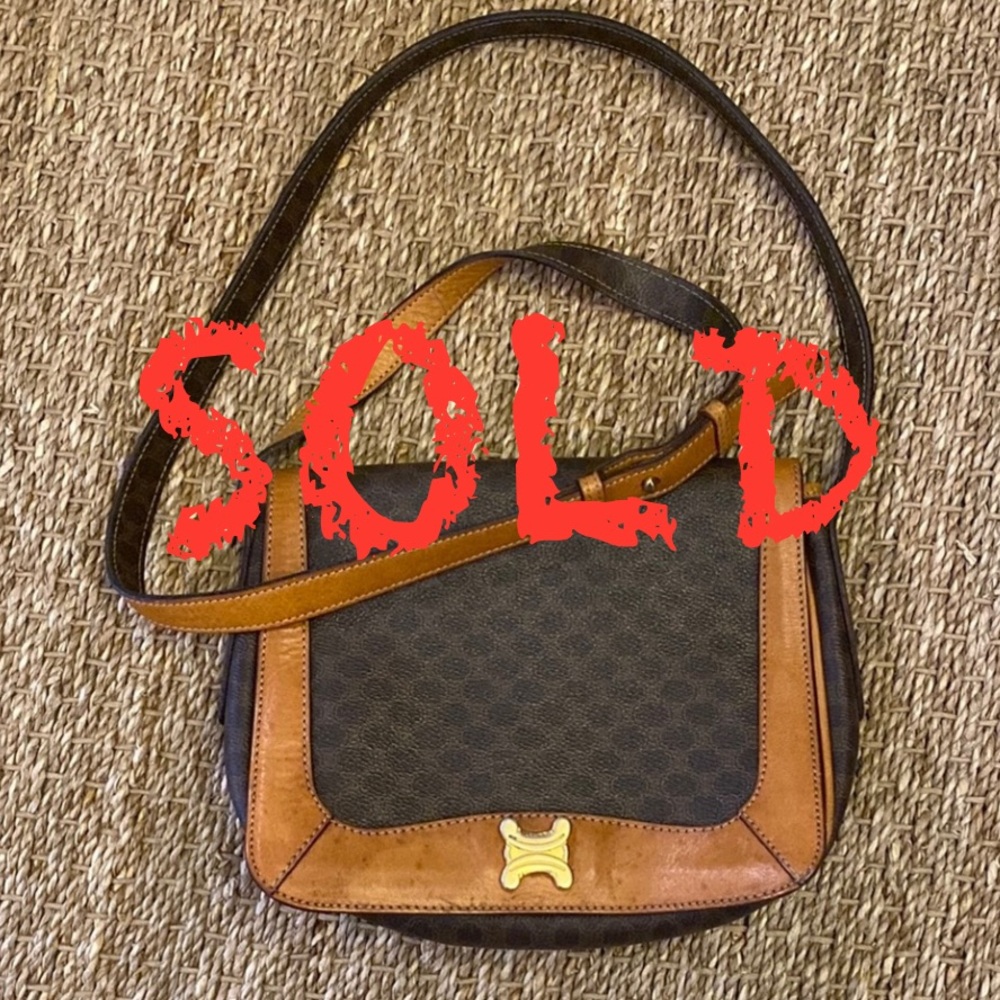 Celine Brown and Black Crossbody Bag with Gold Hardware